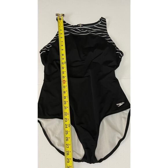 Speedo Women's Endurance+ Black Stripe High Neck One Piece Swimsuit Size 14 - Picture 5 of 10